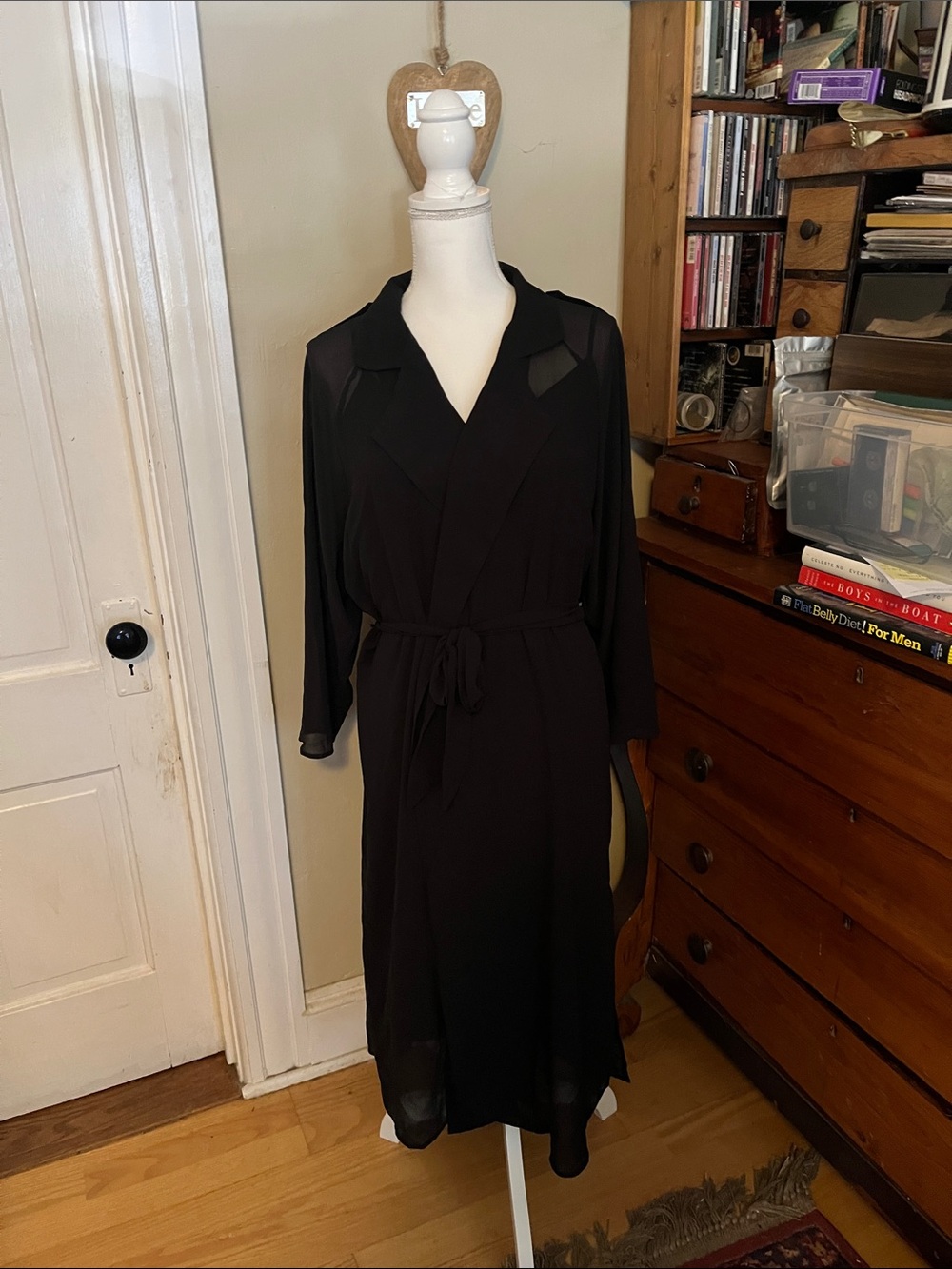 Black Sheer Long-Sleeve Tie-Waist coat for a cute over the dress cover up